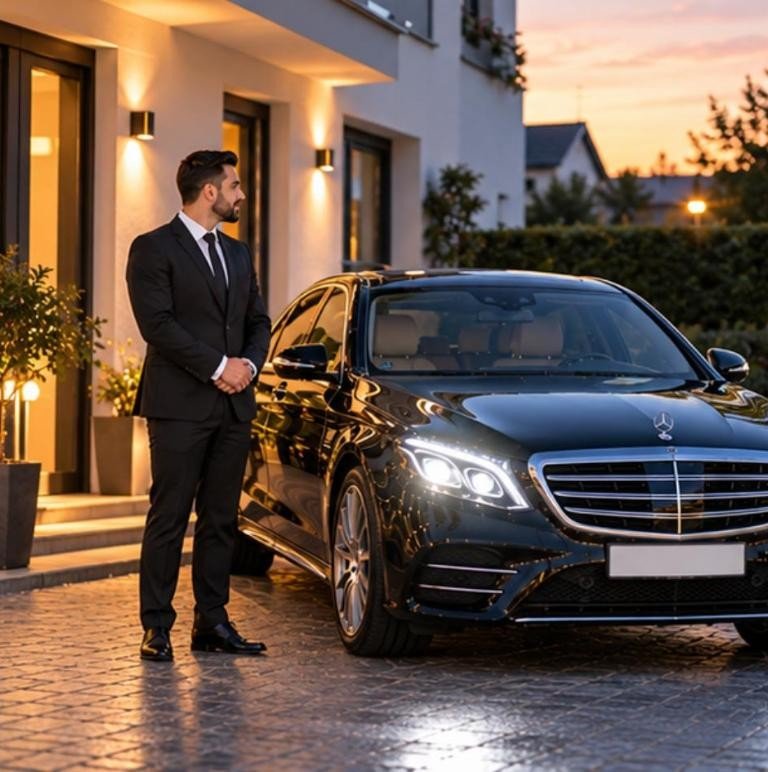 Chauffeur haustuer abholung abend – Flughafentransfer Frankfurt