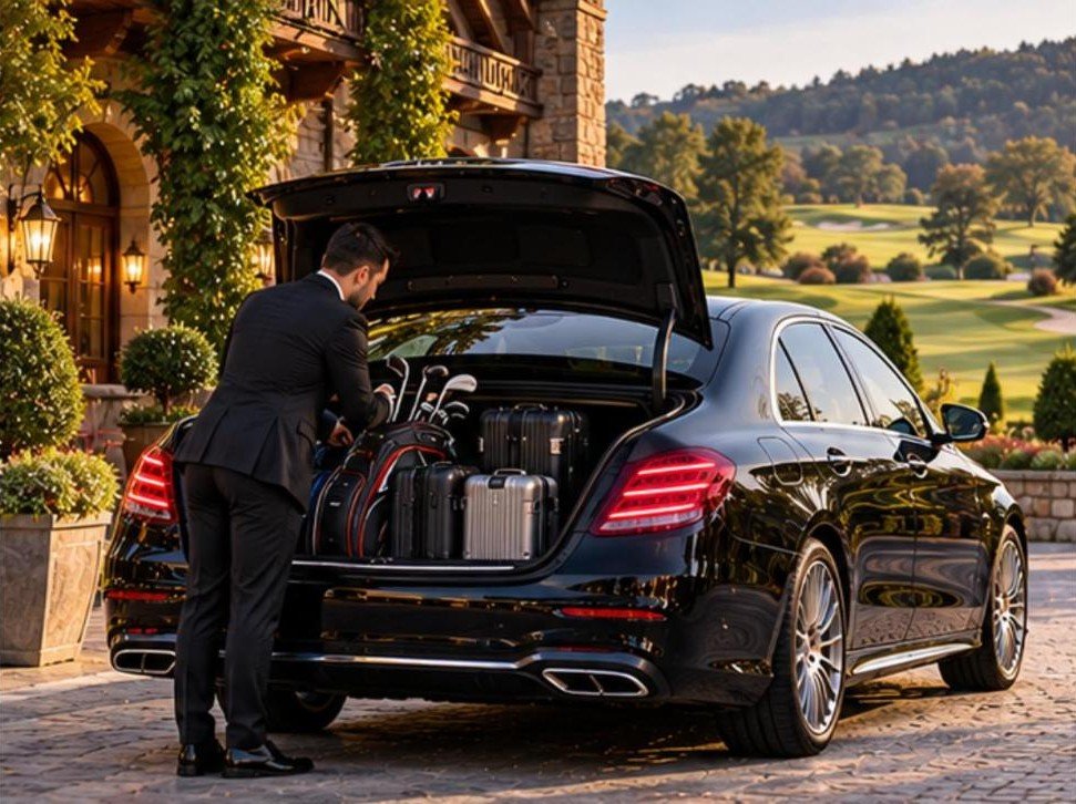 Mercedes E-Klasse golfgepäck hotel land – Flughafentransfer Frankfurt