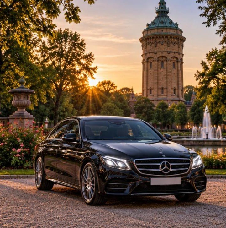 Mercedes E-Klasse wasserturm park – Flughafentransfer Frankfurt