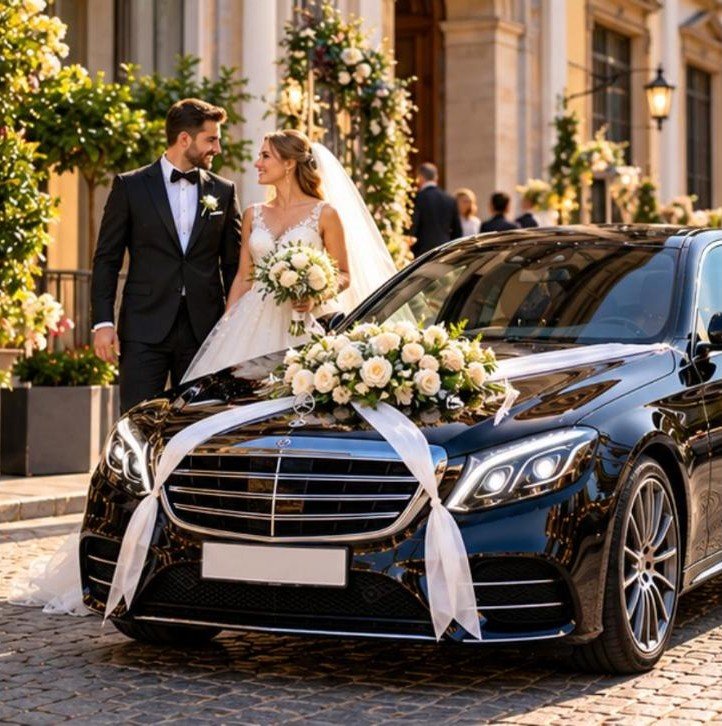 Hochzeitsauto mercedes chauffeur – Flughafentransfer Frankfurt
