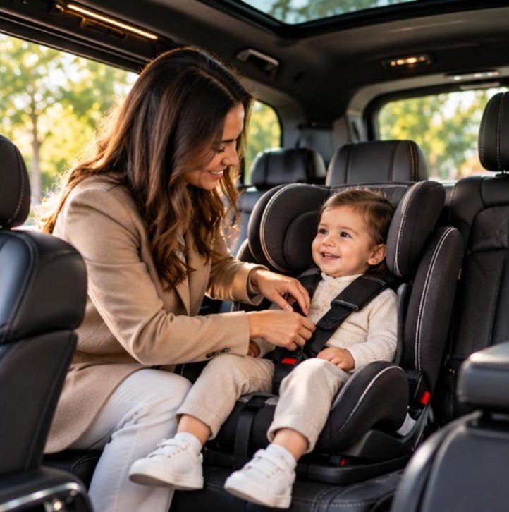 Kind kindersitz Mercedes V-Klasse – Flughafentransfer Frankfurt