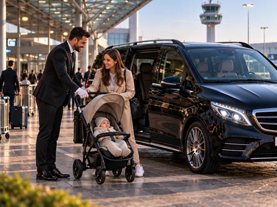 Mutter baby chauffeur Mercedes V-Klasse flughafen – Flughafentransfer Frankfurt