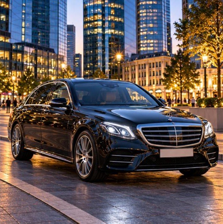 Mercedes Limousine city abend – Flughafentransfer Frankfurt
