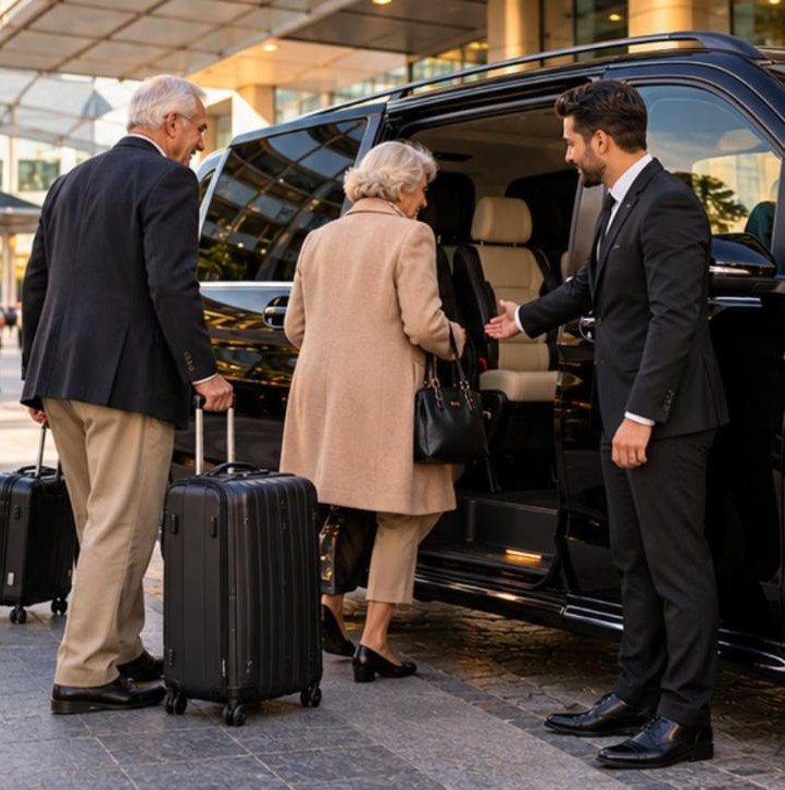 Senioren Mercedes V-Klasse chauffeur – Flughafentransfer Frankfurt