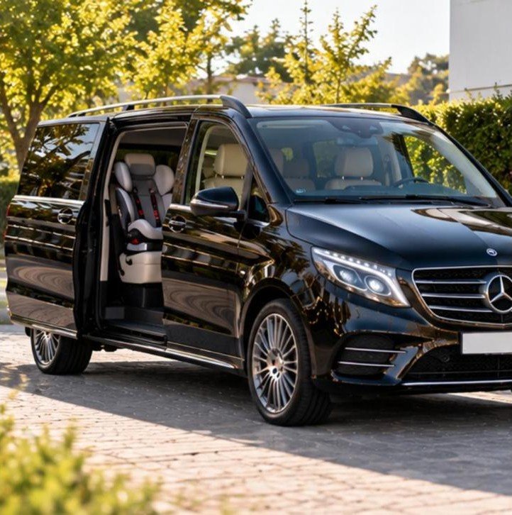 Mercedes V-Klasse kindersitz schiebetuer – Flughafentransfer Frankfurt